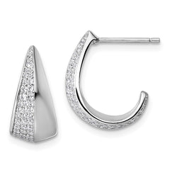 QE18098 Sterling Silver Rhodium-plated CZ Polished J-Hoop Post Earrings