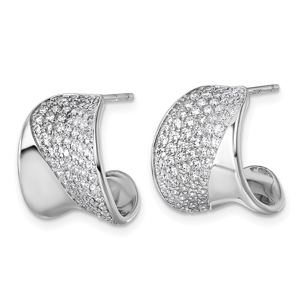 QE18099 Sterling Silver Rhodium-plated CZ Polished J-Hoop Post Earrings
