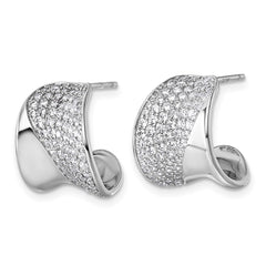 QE18099 Sterling Silver Rhodium-plated CZ Polished J-Hoop Post Earrings