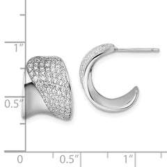 QE18099 Sterling Silver Rhodium-plated CZ Polished J-Hoop Post Earrings