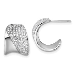 QE18099 Sterling Silver Rhodium-plated CZ Polished J-Hoop Post Earrings