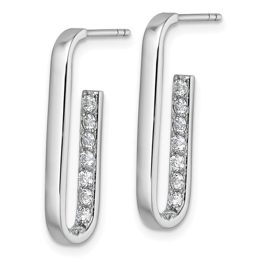 QE18101 Sterling Silver Rhodium-plated Polished Rectangle with Inside CZ Post Earrings