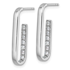 QE18101 Sterling Silver Rhodium-plated Polished Rectangle with Inside CZ Post Earrings