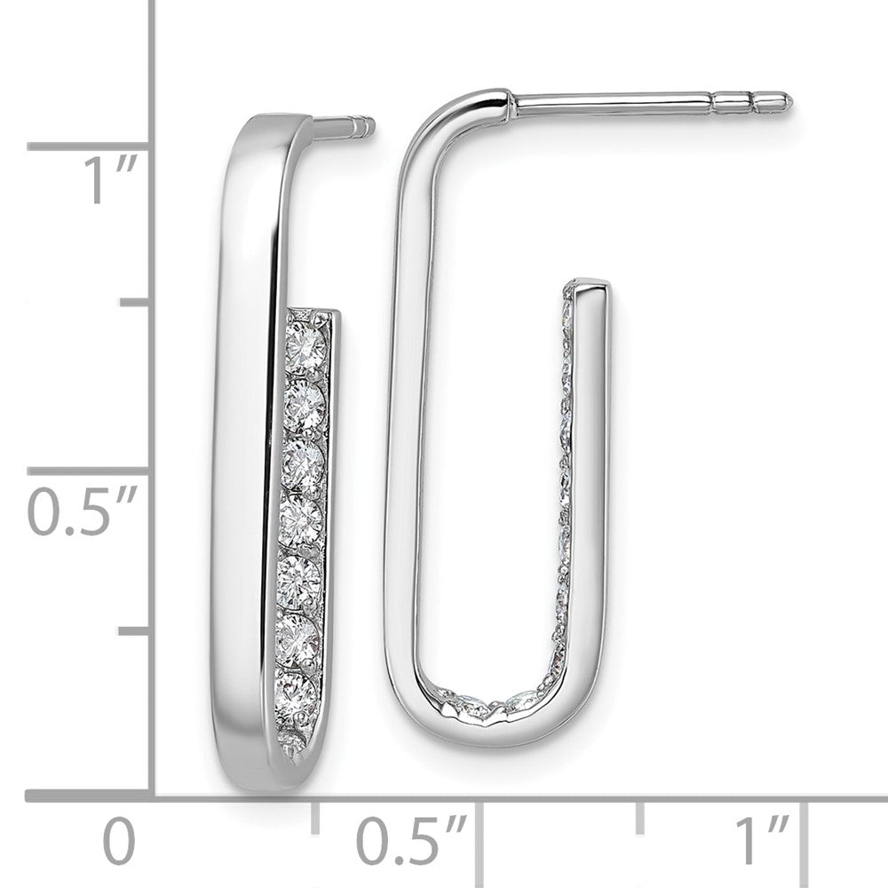 QE18101 Sterling Silver Rhodium-plated Polished Rectangle with Inside CZ Post Earrings