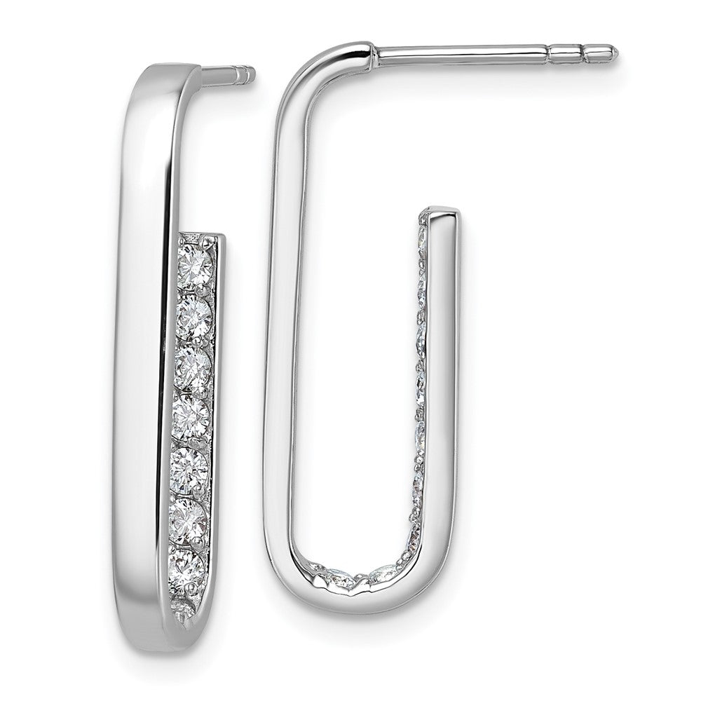 QE18101 Sterling Silver Rhodium-plated Polished Rectangle with Inside CZ Post Earrings
