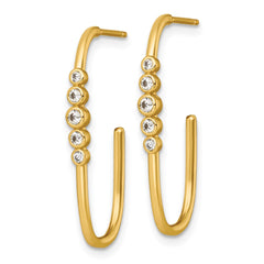 QE18102GP Sterling Silver Gold-tone Polished Bezel Set CZ Post J-Hoop Earrings