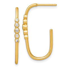 QE18102GP Sterling Silver Gold-tone Polished Bezel Set CZ Post J-Hoop Earrings