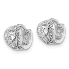 QE18103 Sterling Silver Rhodium-plated Polished CZ Halo Hinged Hoop Earrings