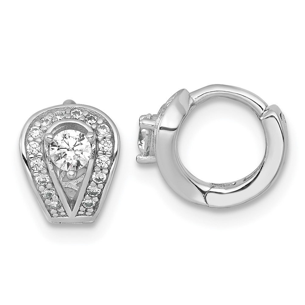 QE18103 Sterling Silver Rhodium-plated Polished CZ Halo Hinged Hoop Earrings