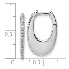 QE18104 Sterling Silver Rhodium-plated CZ Polished Oval Hinged Hoop Earrings