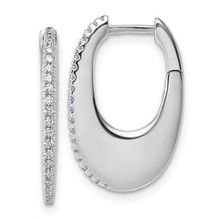 QE18104 Sterling Silver Rhodium-plated CZ Polished Oval Hinged Hoop Earrings