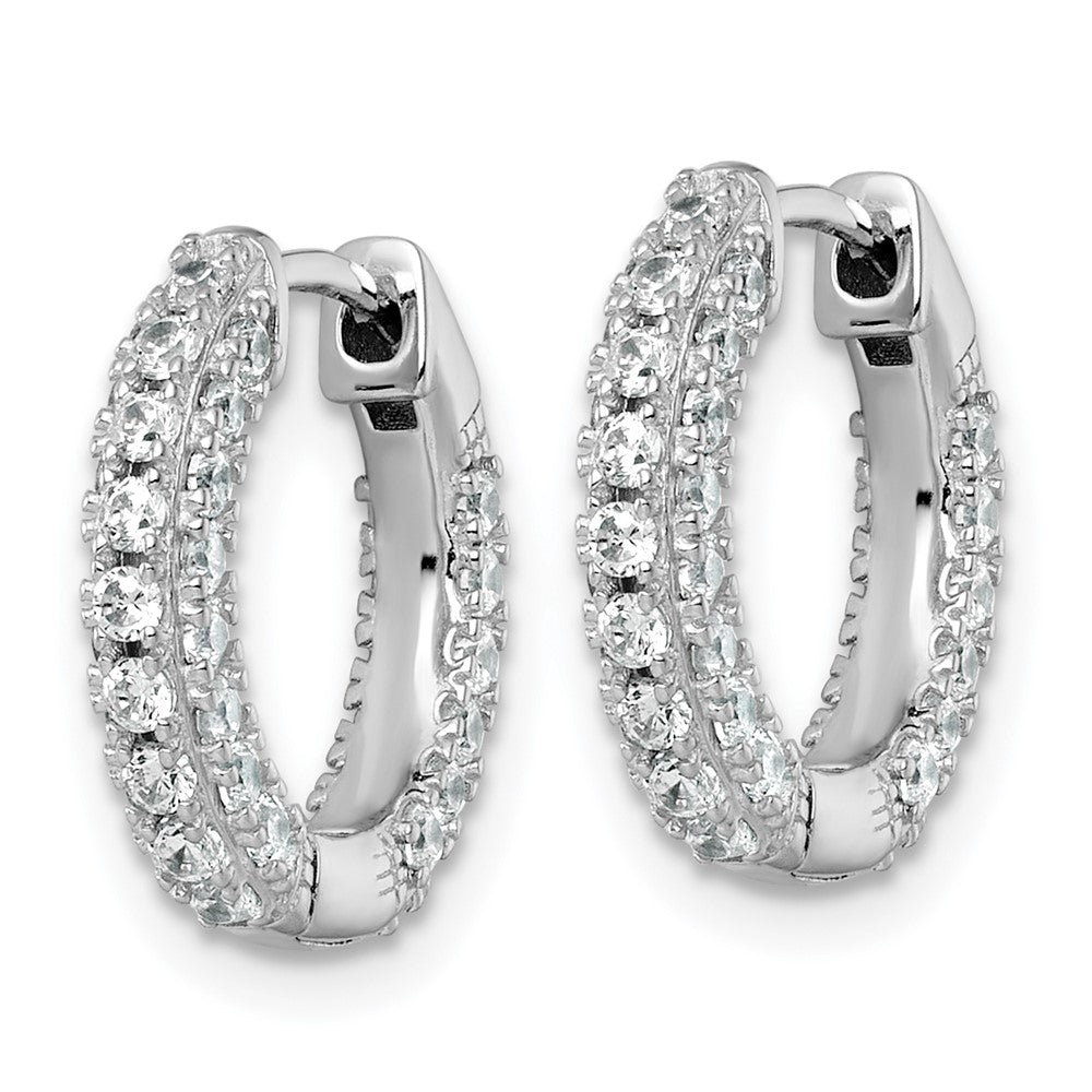 QE18105 Sterling Silver Rhodium-plated Polished CZ Round Hinged Hoop Earrings