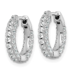 QE18105 Sterling Silver Rhodium-plated Polished CZ Round Hinged Hoop Earrings