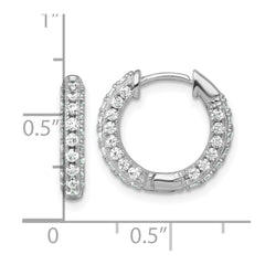 QE18105 Sterling Silver Rhodium-plated Polished CZ Round Hinged Hoop Earrings