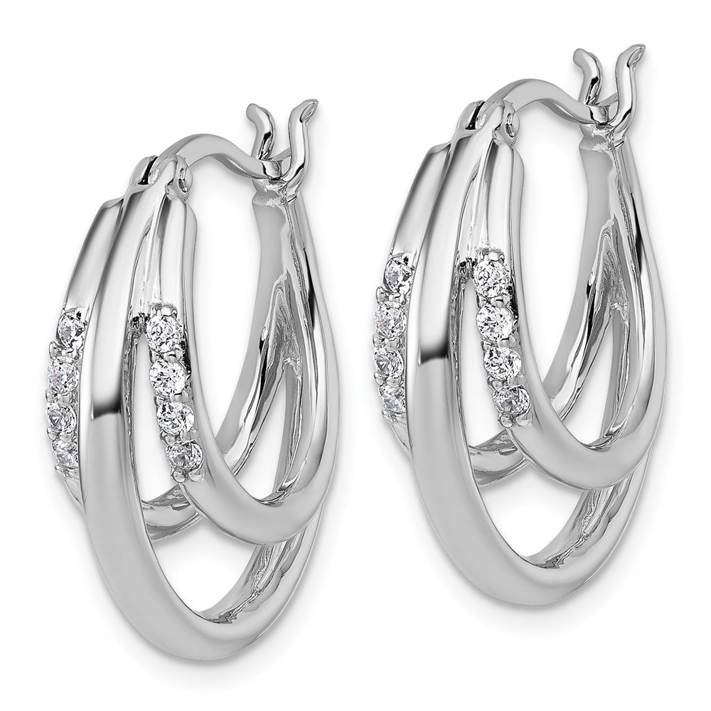 QE18107 Sterling Silver Rhodium-plated Polished White CZ Triple Hoop Earrings