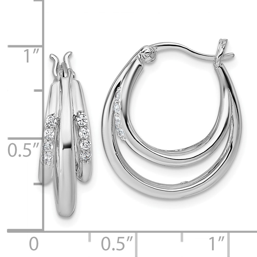 QE18107 Sterling Silver Rhodium-plated Polished White CZ Triple Hoop Earrings