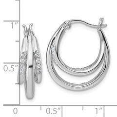 QE18107 Sterling Silver Rhodium-plated Polished White CZ Triple Hoop Earrings