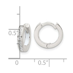 QE18111 Sterling Silver Polished CZ and White Enamel In and Out 13mm Hinged Round Hoop Earrings