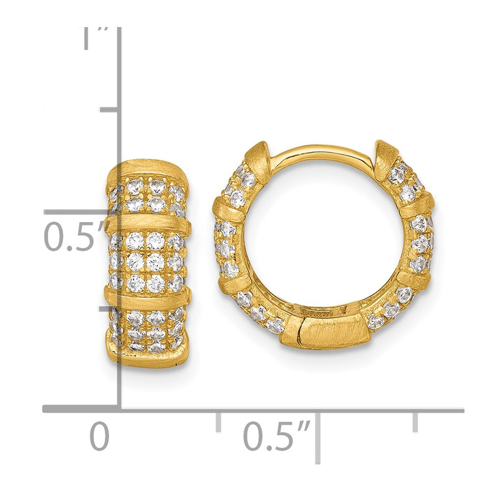 QE18112GP Sterling Silver Gold-Tone Polished and Textured CZ 5.4mm Round Hinged Hoop Earrings