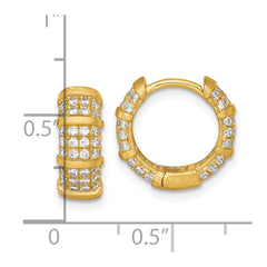 QE18112GP Sterling Silver Gold-Tone Polished and Textured CZ 5.4mm Round Hinged Hoop Earrings