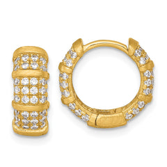 QE18112GP Sterling Silver Gold-Tone Polished and Textured CZ 5.4mm Round Hinged Hoop Earrings