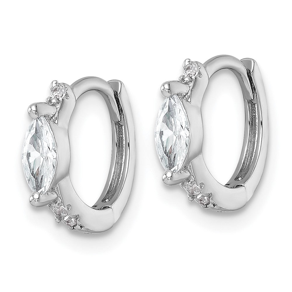 QE18113 Sterling Silver Rhodium-plated Polished Round and Marquise CZ Round Hinged Hoop Earrings