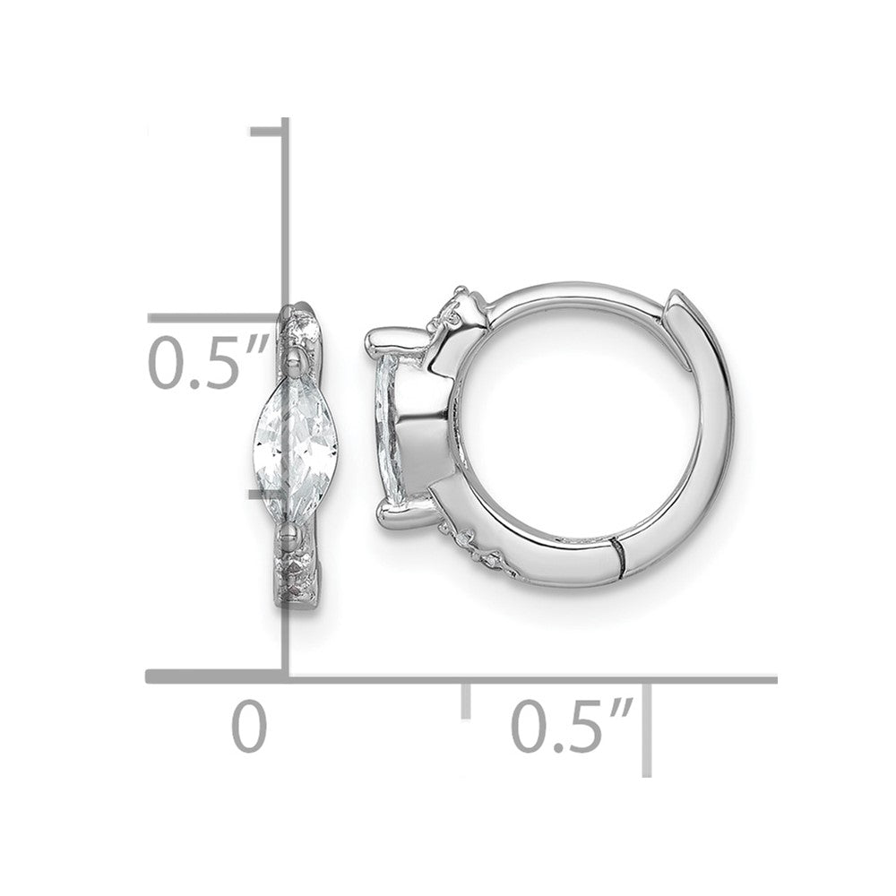 QE18113 Sterling Silver Rhodium-plated Polished Round and Marquise CZ Round Hinged Hoop Earrings