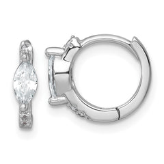 QE18113 Sterling Silver Rhodium-plated Polished Round and Marquise CZ Round Hinged Hoop Earrings