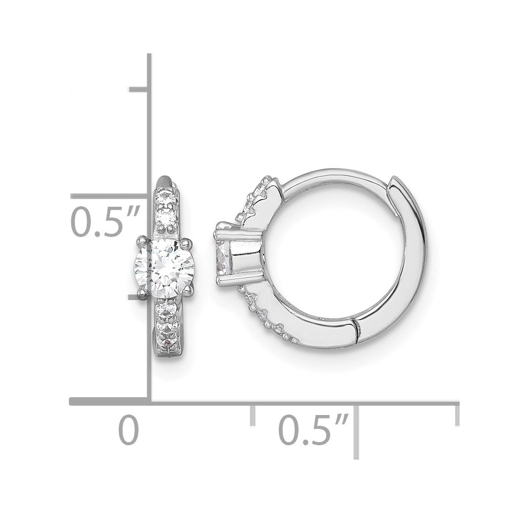 QE18115 Sterling Silver Rhodium-plated Polished CZ Round Hinged Hoop Earrings