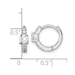 QE18115 Sterling Silver Rhodium-plated Polished CZ Round Hinged Hoop Earrings