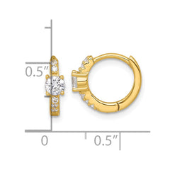 QE18115GP Sterling Silver Gold-tone Polished CZ Round Hinged Hoop Earrings