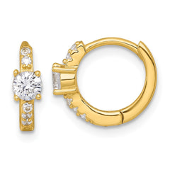 QE18115GP Sterling Silver Gold-tone Polished CZ Round Hinged Hoop Earrings