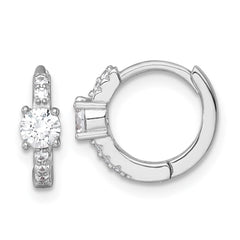 QE18115 Sterling Silver Rhodium-plated Polished CZ Round Hinged Hoop Earrings