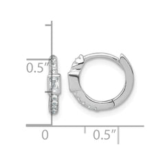 QE18116 Sterling Silver Rhodium-plated Polished Round and Emerald-cut CZ Round Hinged Hoop Earrings