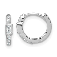 QE18116 Sterling Silver Rhodium-plated Polished Round and Emerald-cut CZ Round Hinged Hoop Earrings
