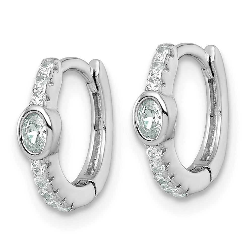 QE18117 Sterling Silver Rhodium-plated Polished Round and Oval CZ Round Hinged Hoop Earrings
