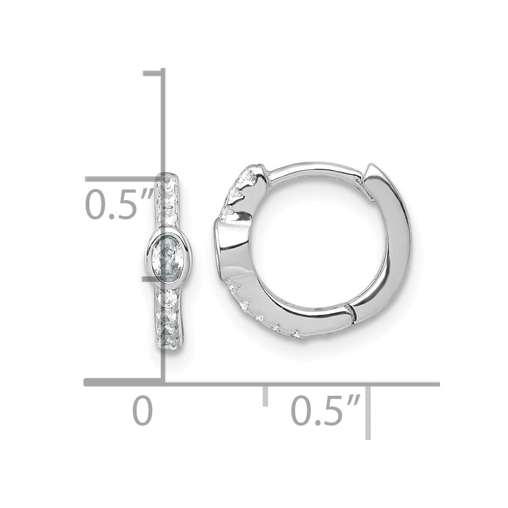QE18117 Sterling Silver Rhodium-plated Polished Round and Oval CZ Round Hinged Hoop Earrings