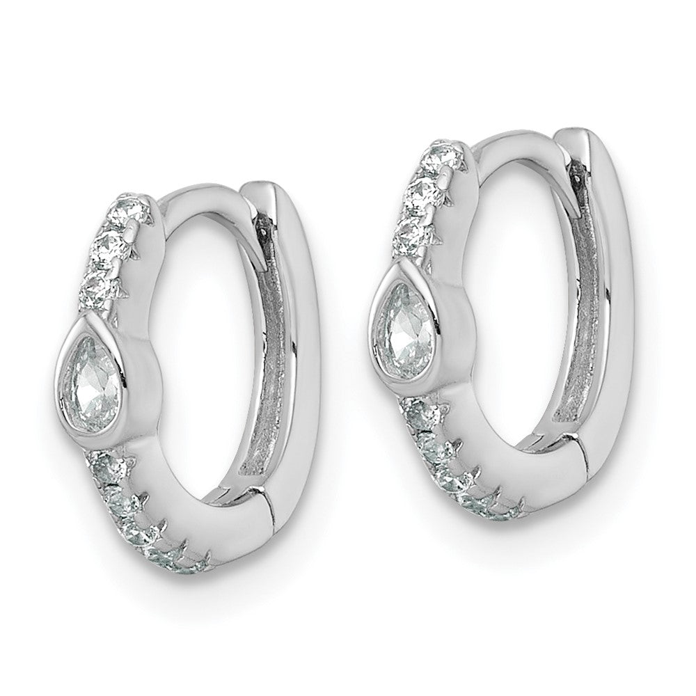 QE18118 Sterling Silver Rhodium-plated Polished Round and Pear Shaped CZ Round Hinged Hoop Earrings