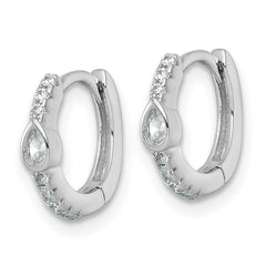 QE18118 Sterling Silver Rhodium-plated Polished Round and Pear Shaped CZ Round Hinged Hoop Earrings