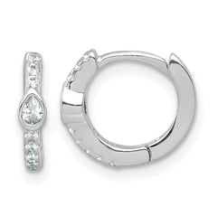 QE18118 Sterling Silver Rhodium-plated Polished Round and Pear Shaped CZ Round Hinged Hoop Earrings