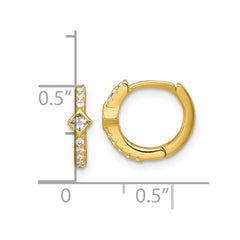 QE18119GP Sterling Silver Gold-tone Polished Round and Square CZ Round Hinged Hoop Earrings
