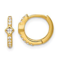 QE18119GP Sterling Silver Gold-tone Polished Round and Square CZ Round Hinged Hoop Earrings