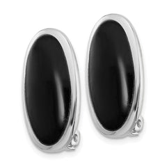 QE1812 Sterling Silver Rhodium-plated Polished Onyx Non-Pierced Oval Earrings