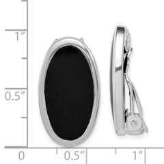 QE1812 Sterling Silver Rhodium-plated Polished Onyx Non-Pierced Oval Earrings