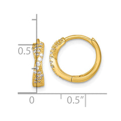 QE18122GP Sterling Silver Gold-tone Polished CZ -X- Round Hinged Hoop Earrings
