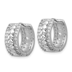 QE18127 Sterling Silver Rhodium-plated CZ Polished Hearts Hinged Hoop Earrings