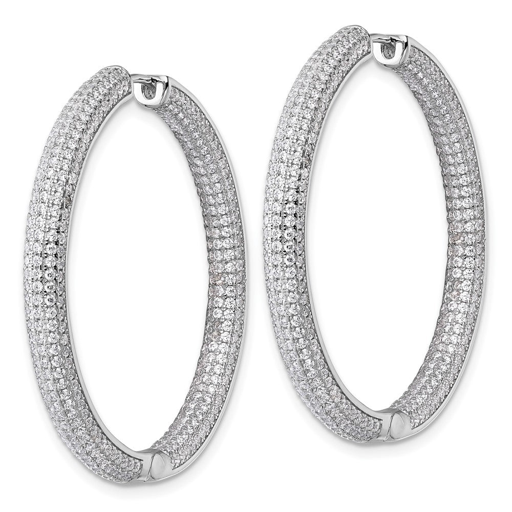 QE18129 Sterling Silver Rhodium-plated In and Out CZ Pave 3.7 x 39mm Hinged Hoop Earrings