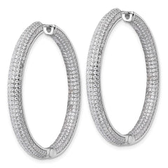 QE18129 Sterling Silver Rhodium-plated In and Out CZ Pave 3.7 x 39mm Hinged Hoop Earrings