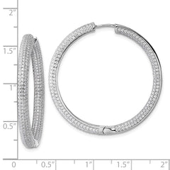 QE18129 Sterling Silver Rhodium-plated In and Out CZ Pave 3.7 x 39mm Hinged Hoop Earrings