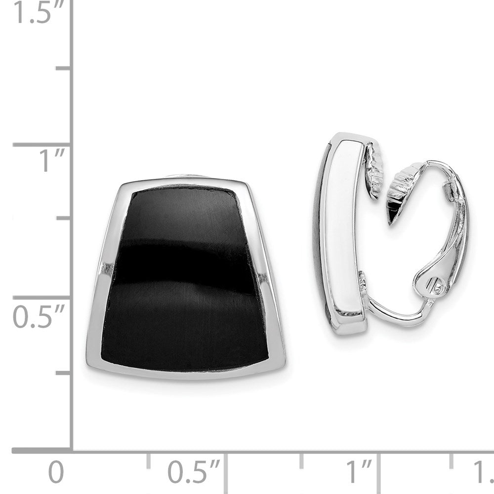 QE1813 Sterling Silver Rhodium-plated Polished Onyx Non-Pierced Earrings